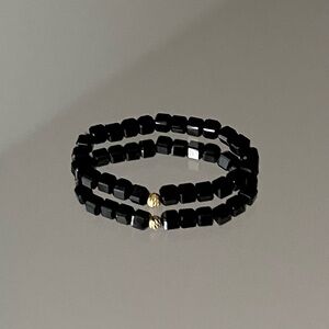 Black Spinel Ring  with 18K Yellow Gold Bead